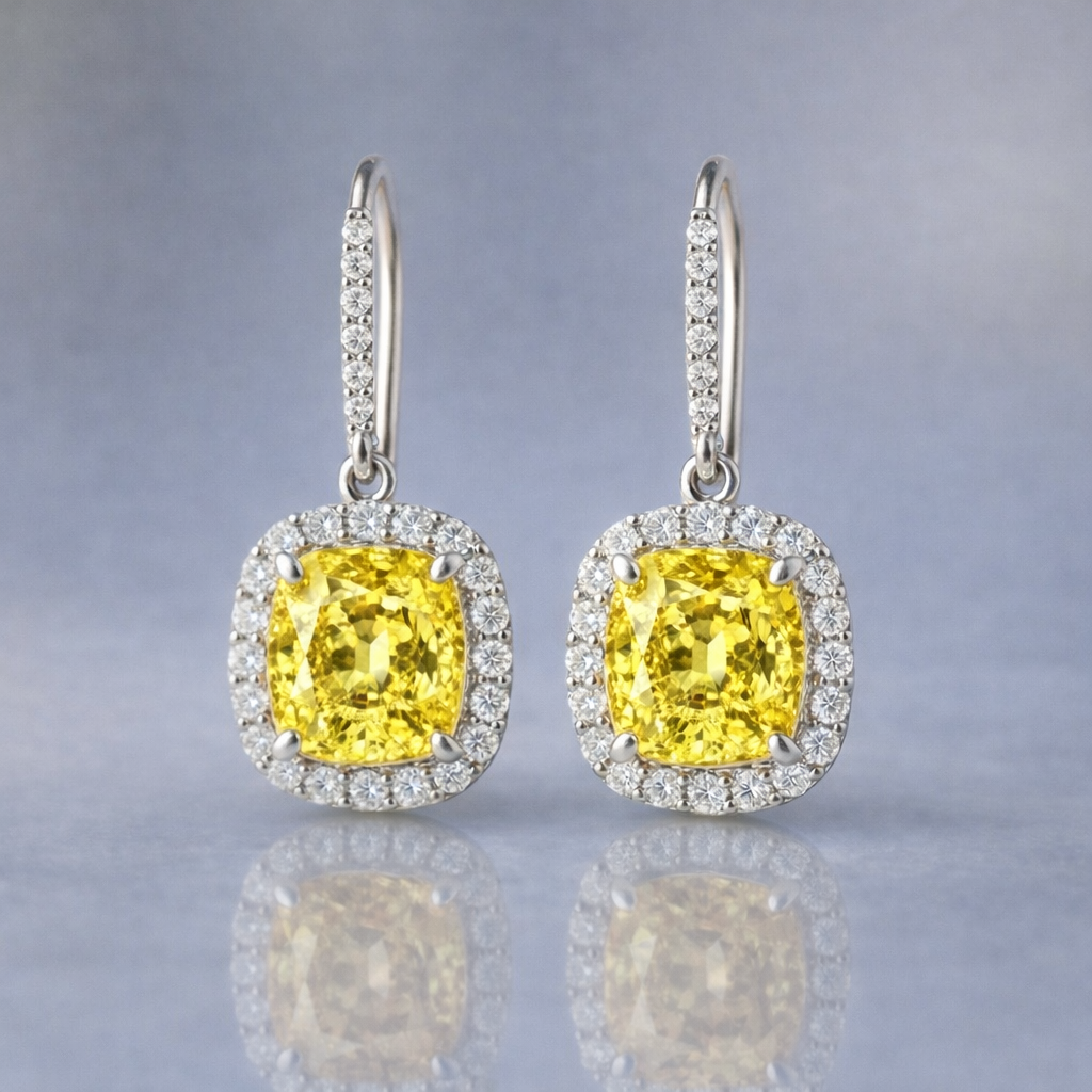 yellow sapphire halo diamond white gold earrings