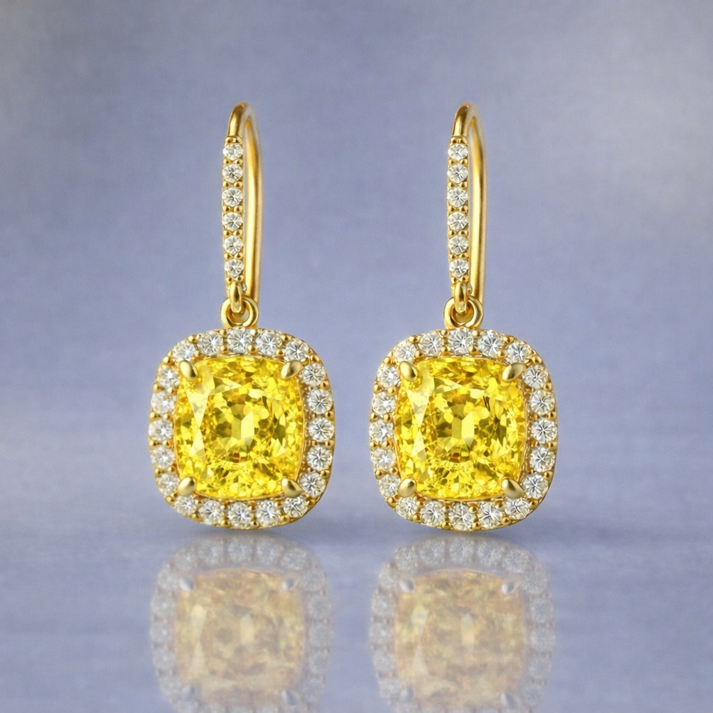 yellow sapphire halo diamond yellow gold earrings
